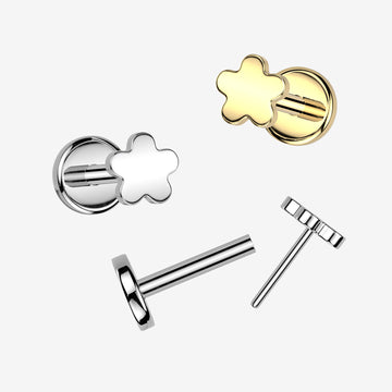 Detail View 1 of Implant Grade Titanium OneFit Threadless Golden Flower Icon Top Flat Back Labret